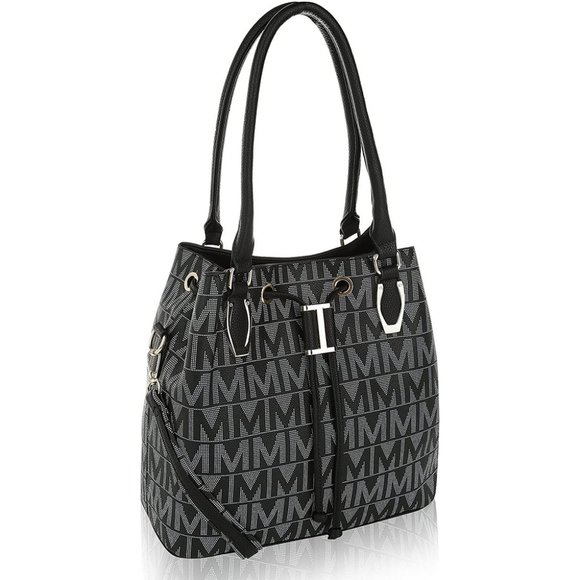 Cher Black Leather Croc shoulder Bag